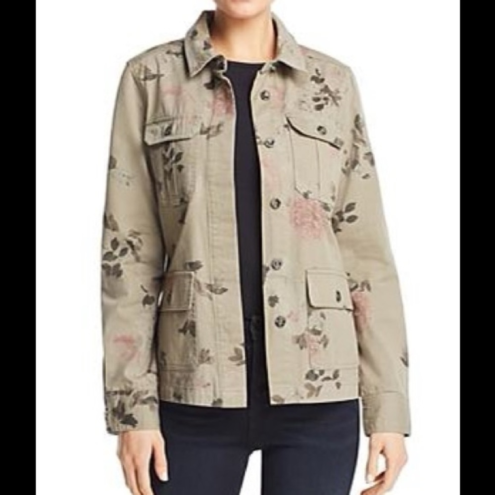 AQUA Floral Print Army Jacket Basil Camo NWT NEW